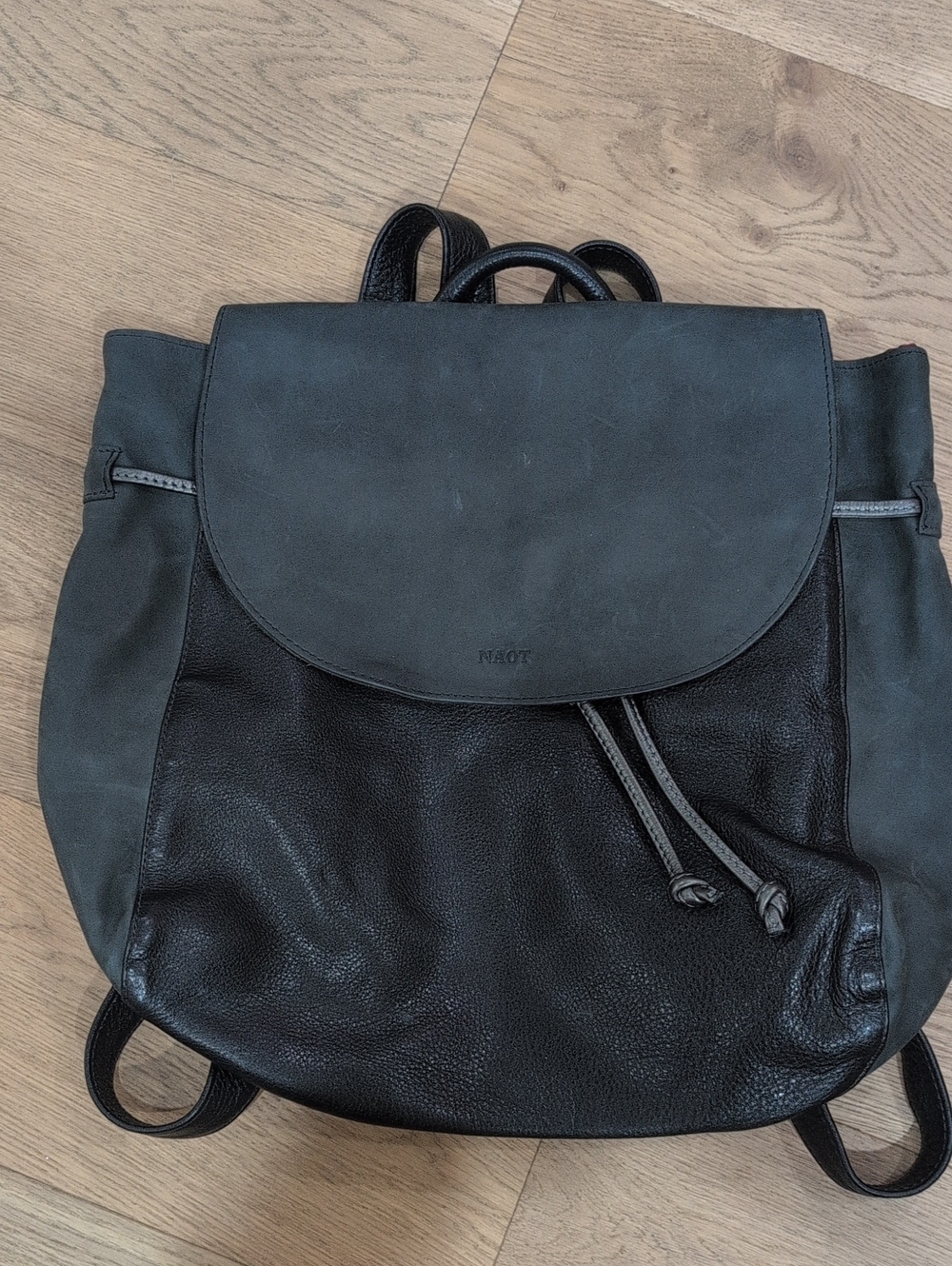 Naot Two-Tone Black and Dark Gray Leather Backpack